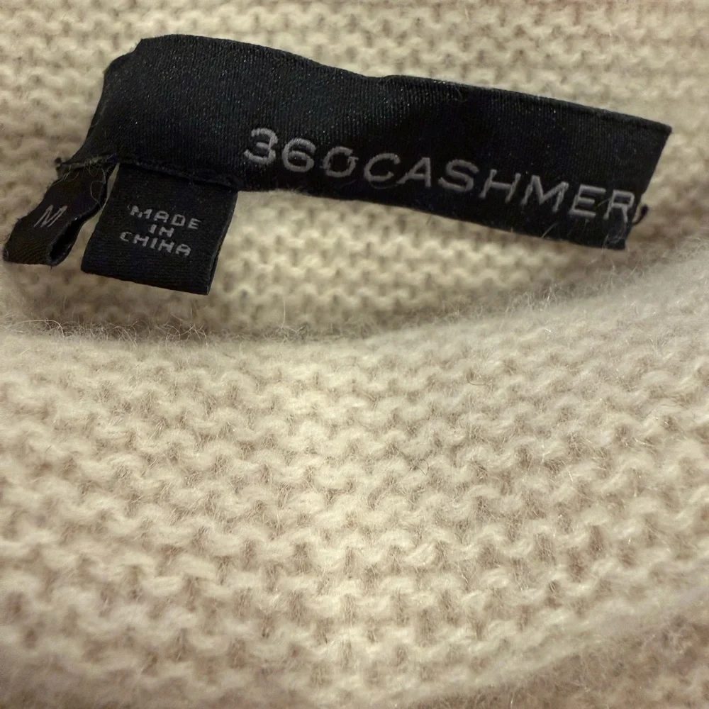 360 Cashmere 100% Cashmere Funnel Neck Sweater Cream Audra Textured Knit M